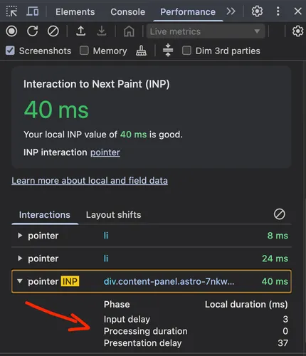 inp performance tab